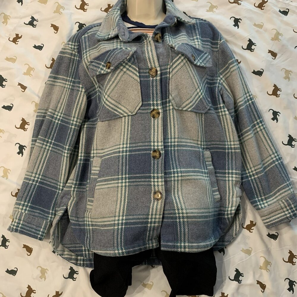 Blue and Grey Plaid Shacket
